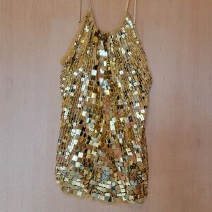 Y2K Gold Sequin Women's M Top Cami Rue 21